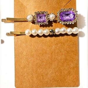 NWT SET OF 2 FASHION GOLD PLATED FAUX GEMSTONES BOBBY PINS!
